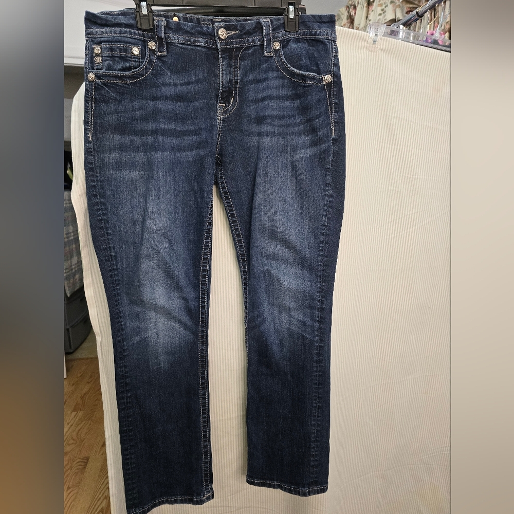 Miss Me Easy Straight Embellished Pocket Jeans. Tagged  32 x 31 ~ Actual 37 x 30